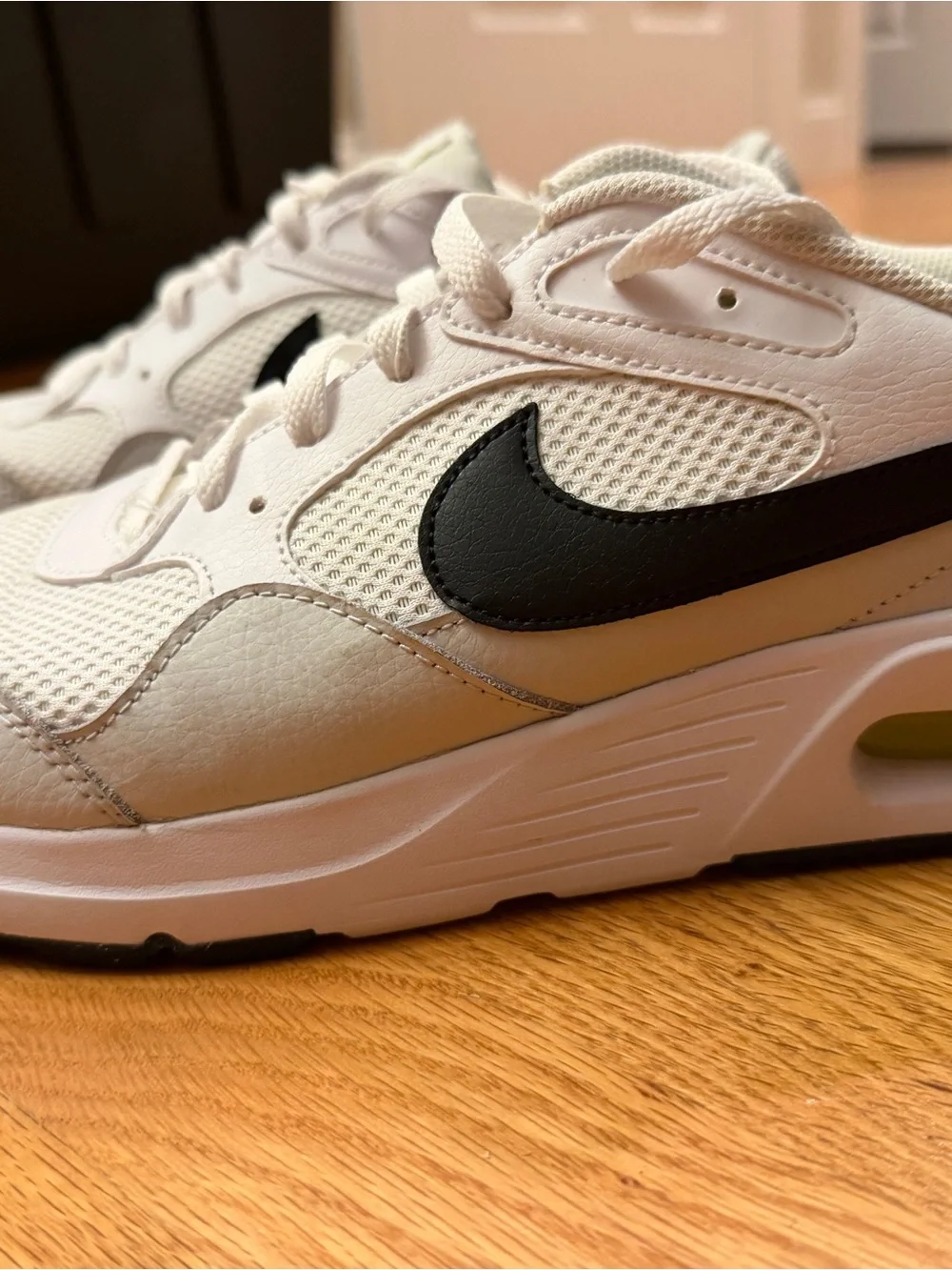 Nike Men's White Sneakers with Black Swoosh and Neon Yellow Accents